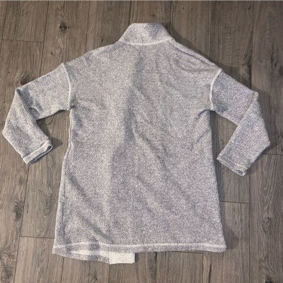 Eileen Fisher Cozy Gray and White Trim Double Pocket Open Cardigan XS - Picture 2 of 3